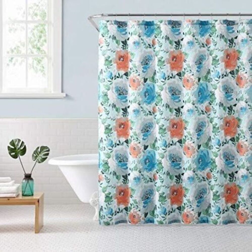 Freshee Syndigo Floral Shower Curtain Antimicrobial Odor Protection New!